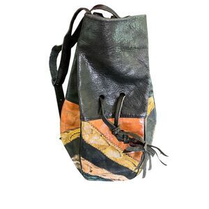 genuine leather and animal skin bucket  shoulder bag As - Is